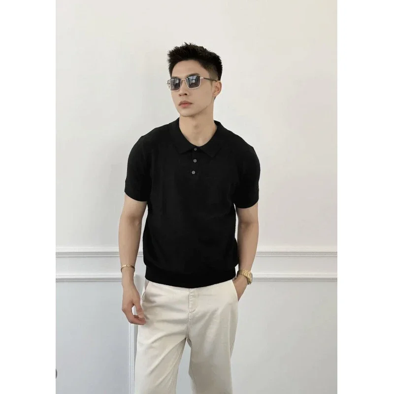 Men's Textured Knit Polo Summer Brown