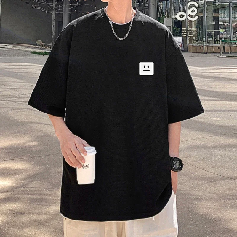 Smile Embroidered Men's Summer Waffle Tee