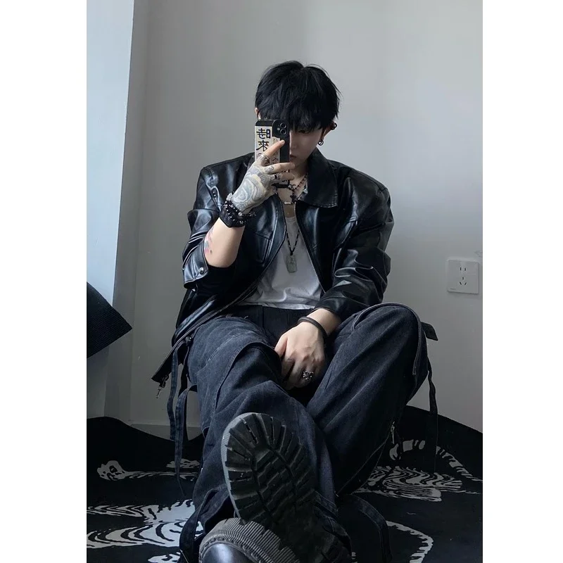 2025 Fall New Men's Padded PU Biker Jacket