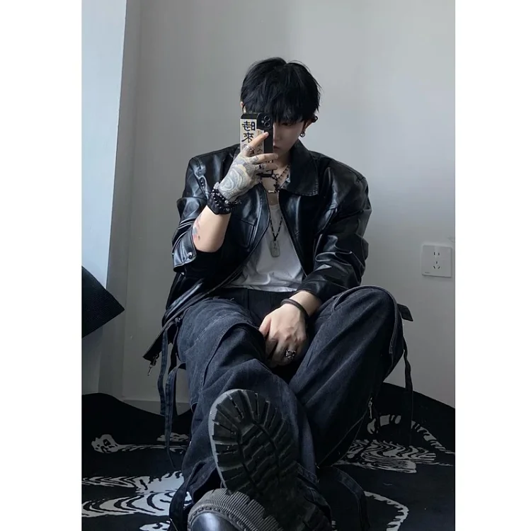 2025 Fall New Men's Padded PU Biker Jacket