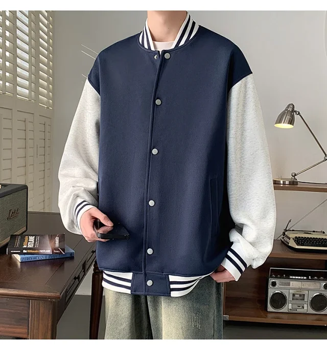 Men's Trendy Stand-Collar Baseball Jacket Detail