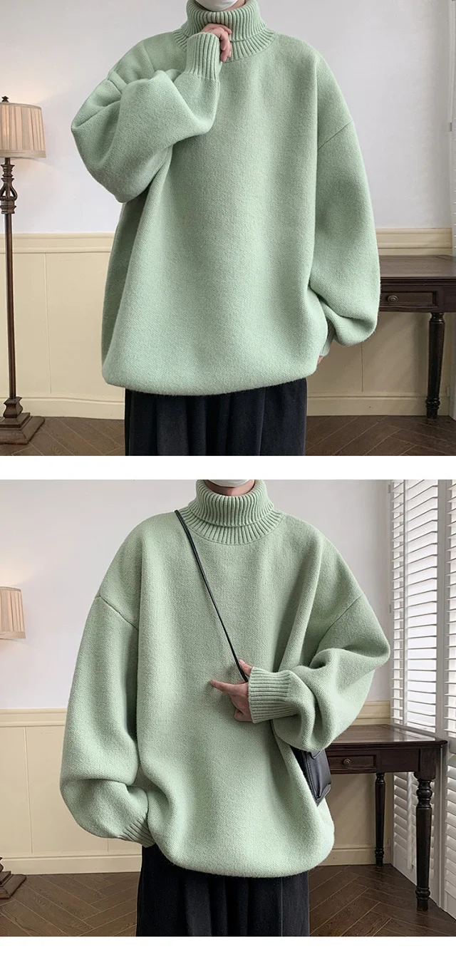 Men's Grey High-Neck Relaxed Sweater Detail