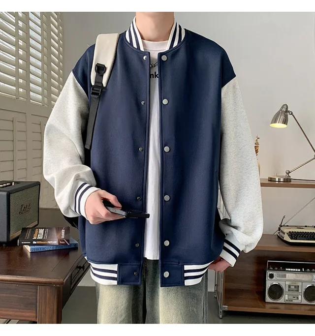Men's Trendy Stand-Collar Baseball Jacket Detail