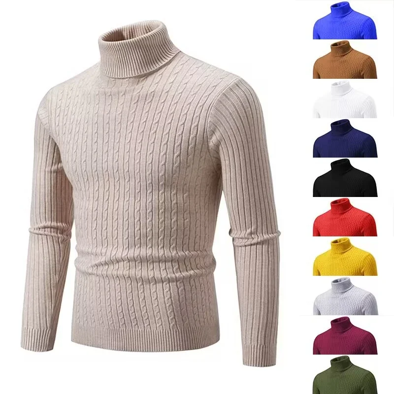 Men's Retro Solid Turtleneck Slim Sweater