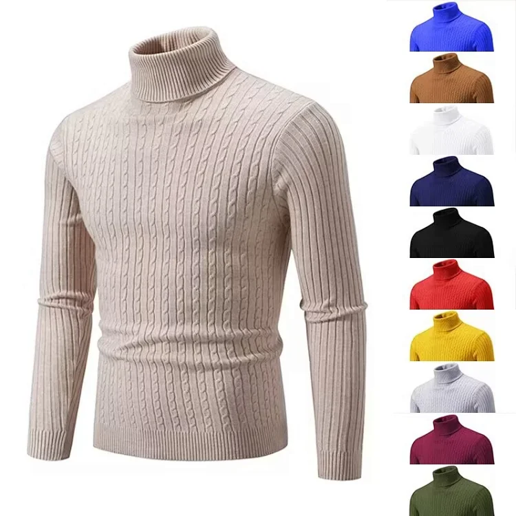 Men's Retro Solid Turtleneck Slim Sweater