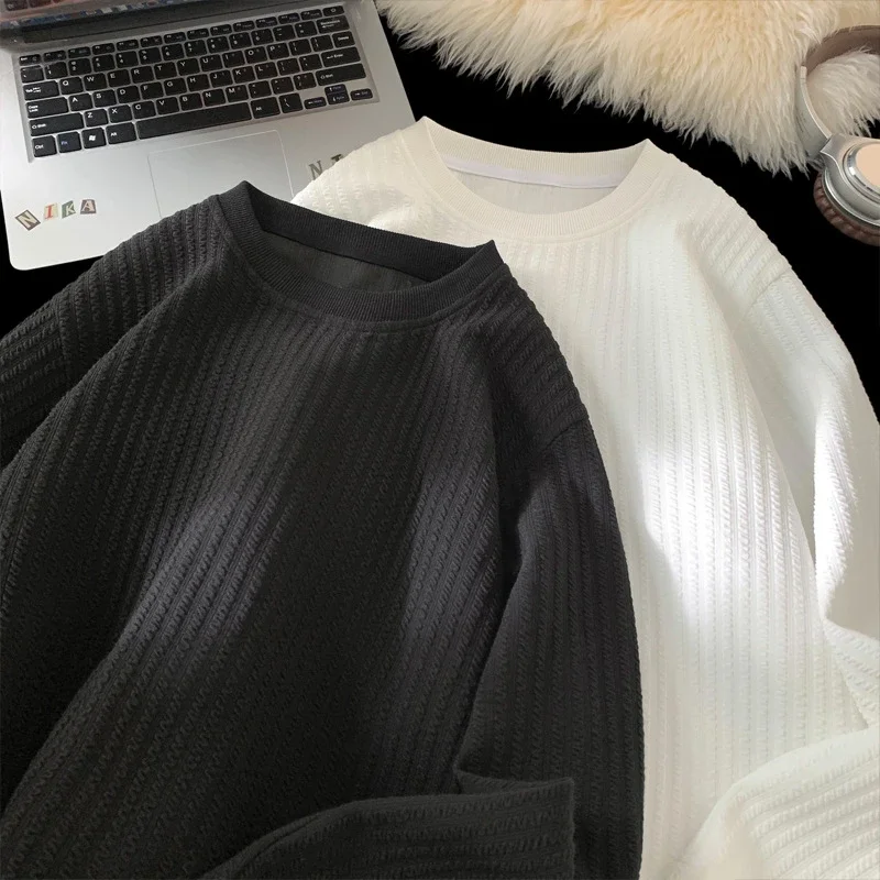 Oversize White Textured Long Sleeve Tee