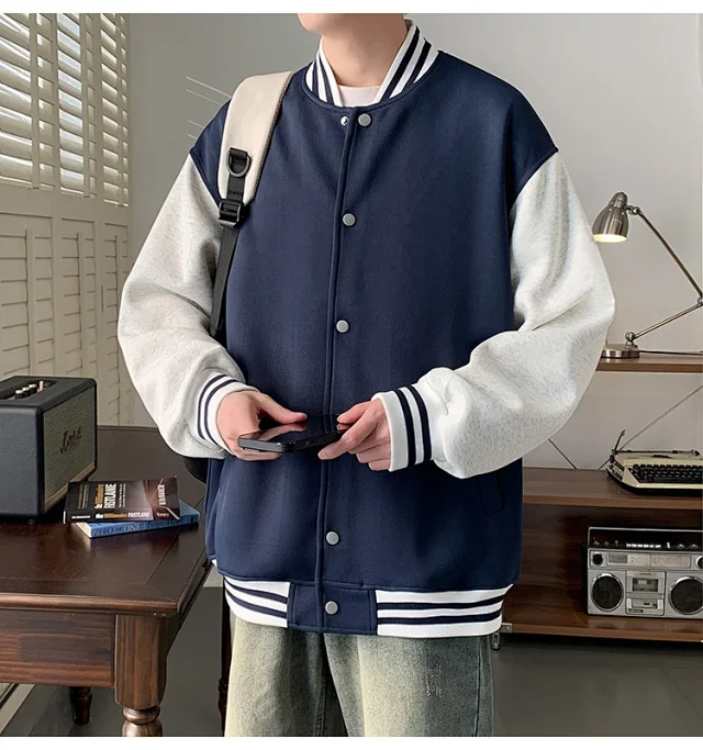 Men's Trendy Stand-Collar Baseball Jacket Detail