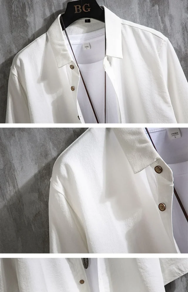 Men's Oversized Cotton Linen 3/4 Sleeve Shirt Detail