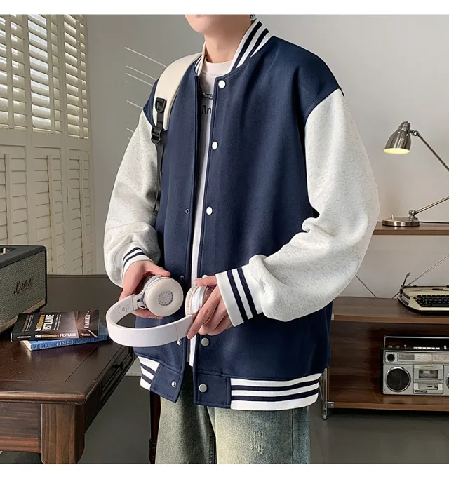 Men's Trendy Stand-Collar Baseball Jacket Detail