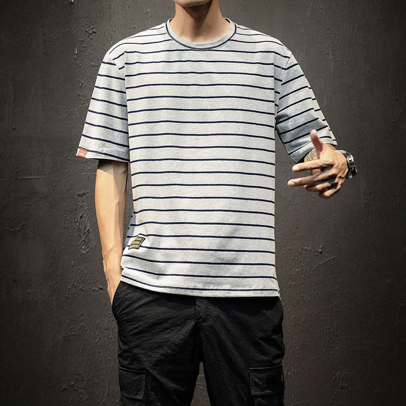 Men's Plus Size Summer Striped T-Shirt