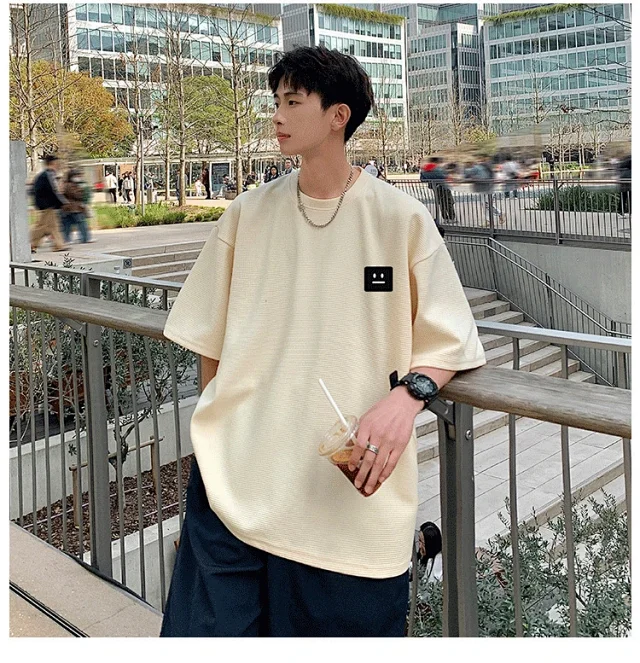 Smile Embroidered Men's Summer Waffle Tee Detail