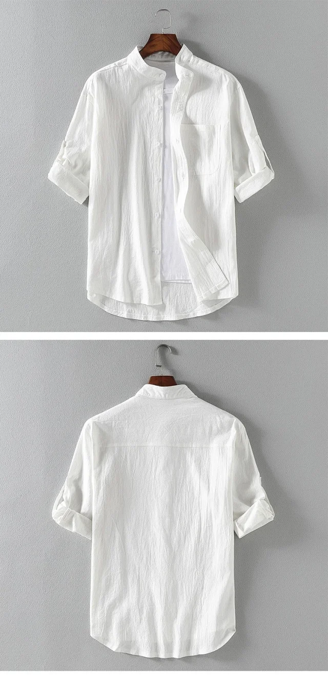 Men's Casual Linen Short Sleeve Shirt Detail
