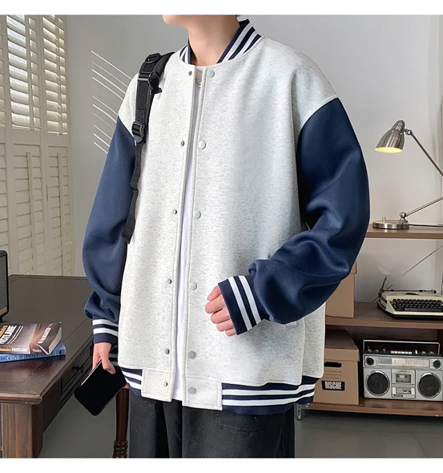 Men's Trendy Stand-Collar Baseball Jacket Detail