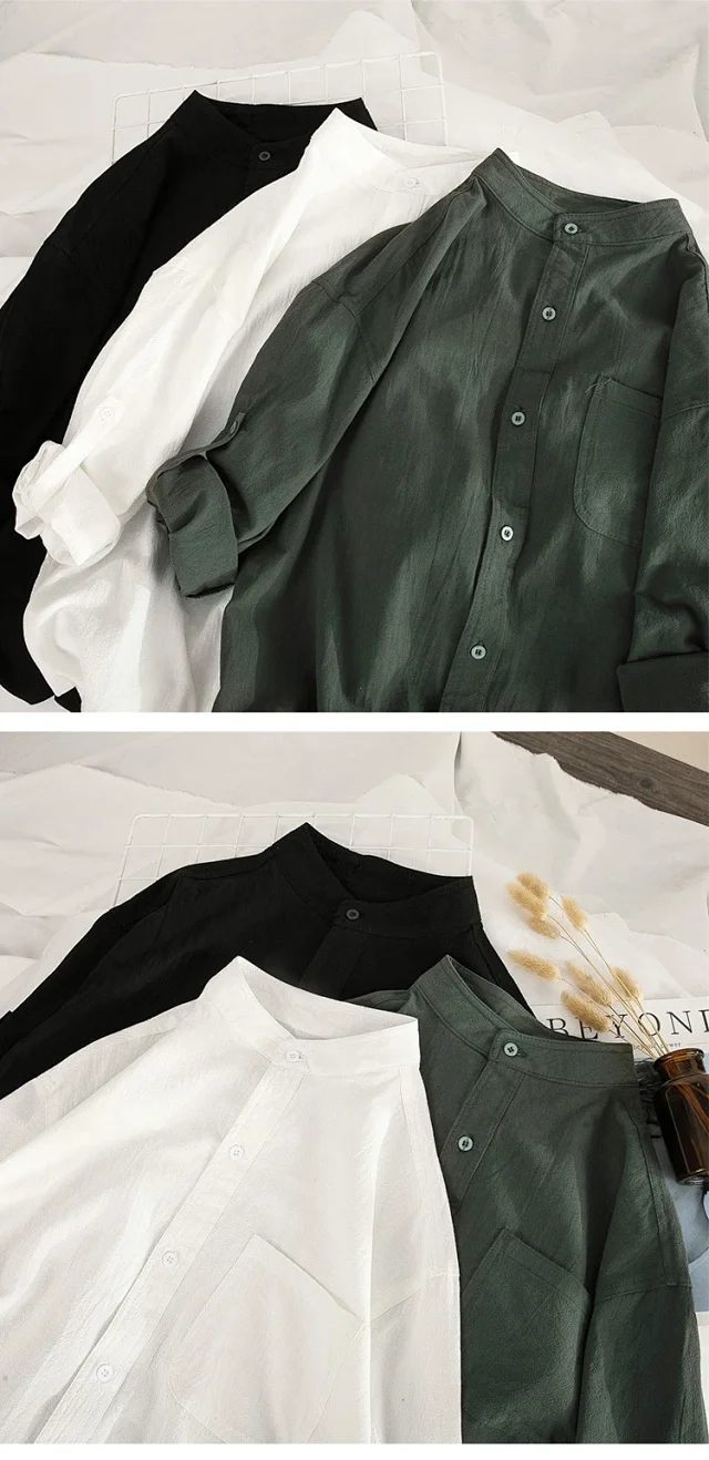 Men's Medium Sleeve Cotton Linen Shirt Detail