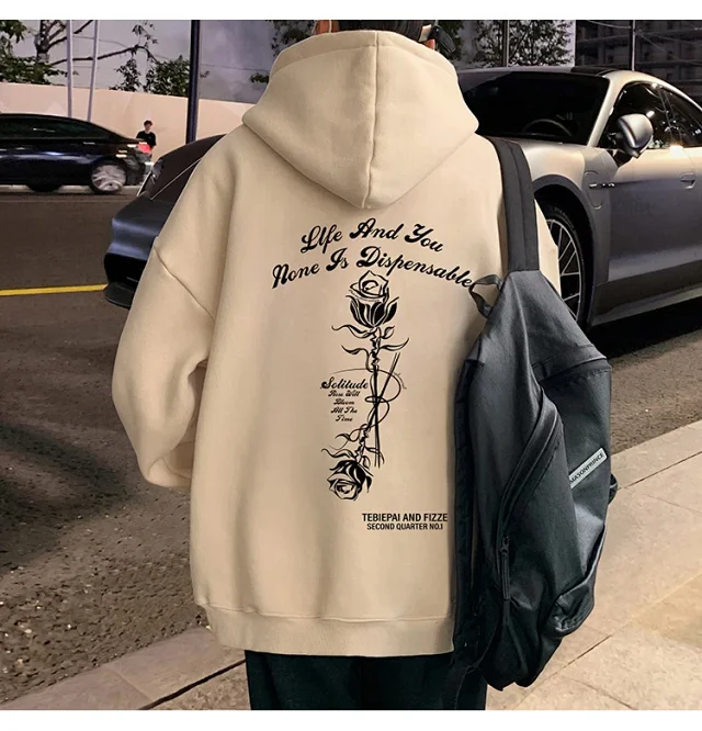 Heavyweight Cotton Rose Print Couple Hoodie Detail