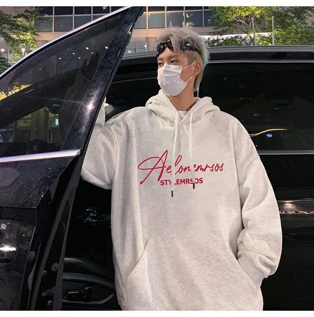 American Streetwear Men's Oversized Cotton Hoodie Detail