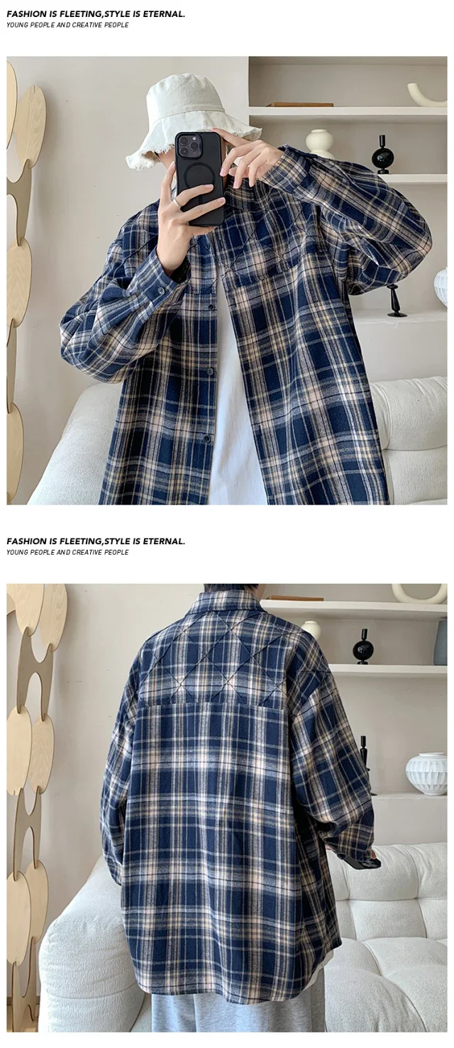 2025 Men's Plus-Size Retro Plaid Shirt Detail