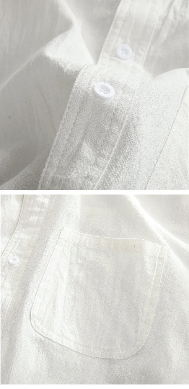 Men's Medium Sleeve Cotton Linen Shirt Detail
