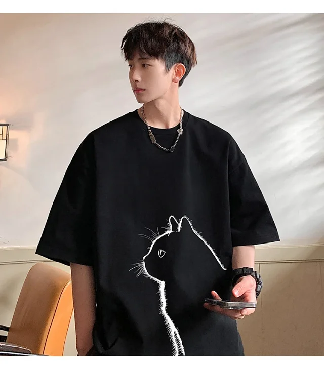 Men's Couple Cat Print Tee Detail