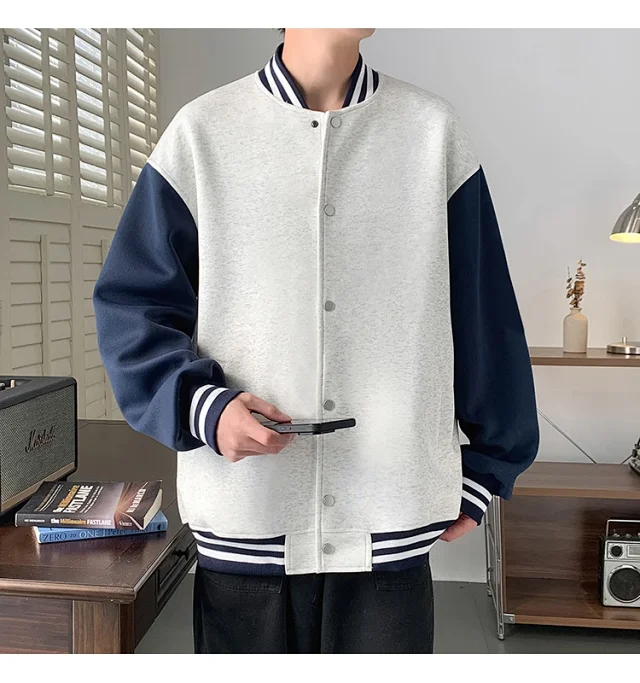 Men's Trendy Stand-Collar Baseball Jacket Detail