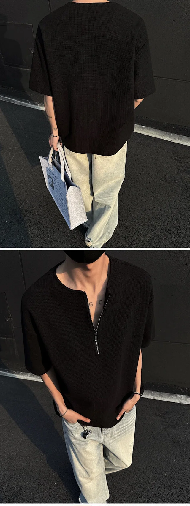 Men's Waffle Half-Zip Henley Tee Detail