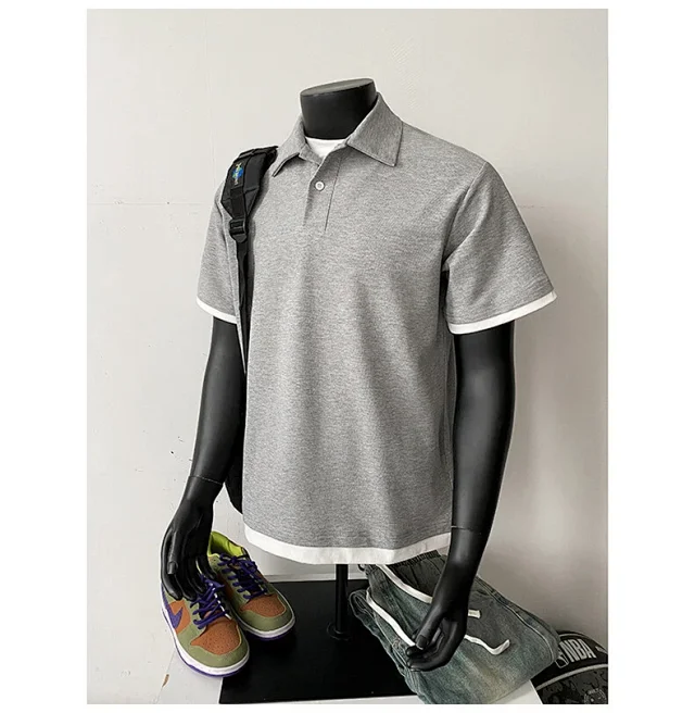 Men's Summer Pique Mock Polo Shirt Detail
