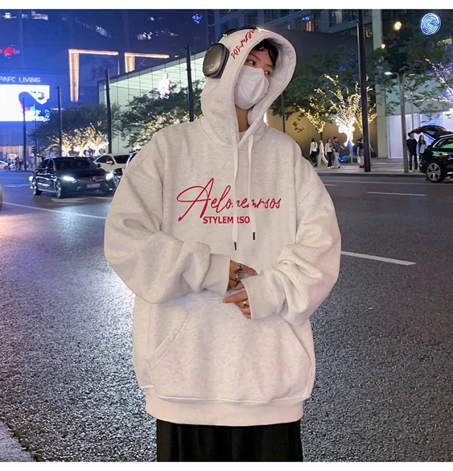 American Streetwear Men's Oversized Cotton Hoodie Detail