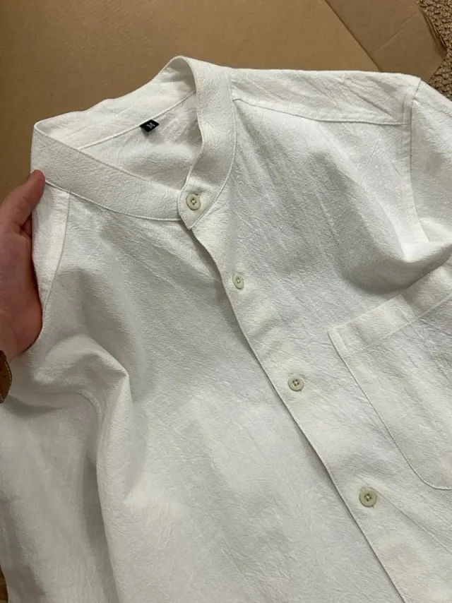 Men's Bamboo-Cotton Short Sleeve Mandarin Shirt Detail