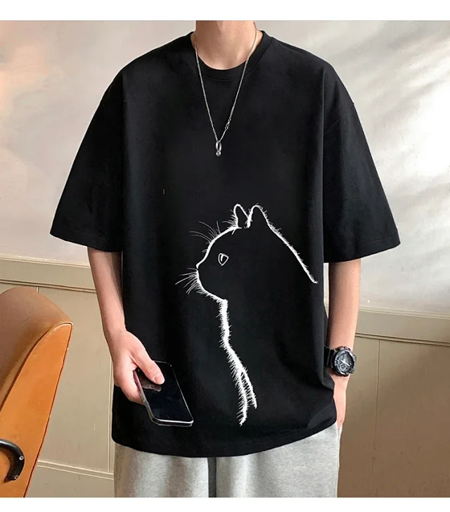 Men's Couple Cat Print Tee Detail