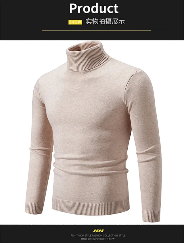 Men's Retro Minimalist Solid Turtleneck Knit Detail