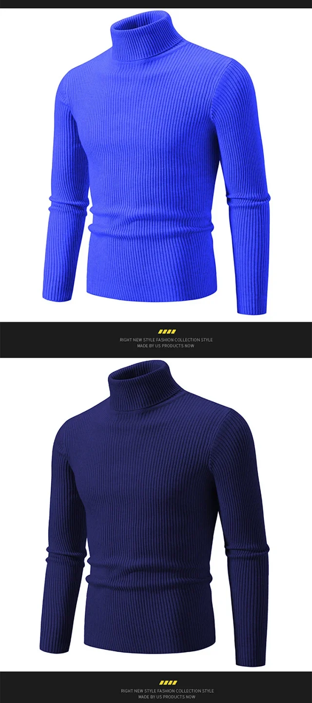 Men's Slim Fit Retro Solid Turtleneck Detail