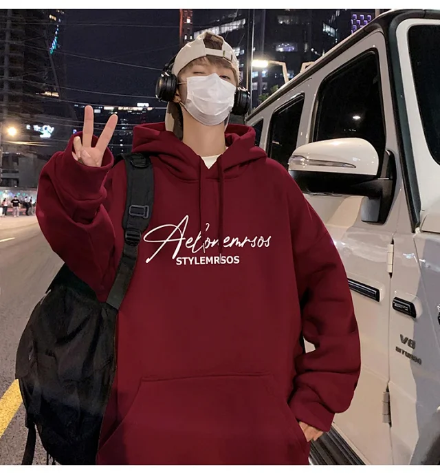 American Streetwear Men's Oversized Cotton Hoodie Detail