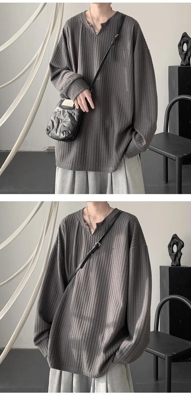 Men's High-Street V-Neck Heavyweight Sweatshirt White Detail