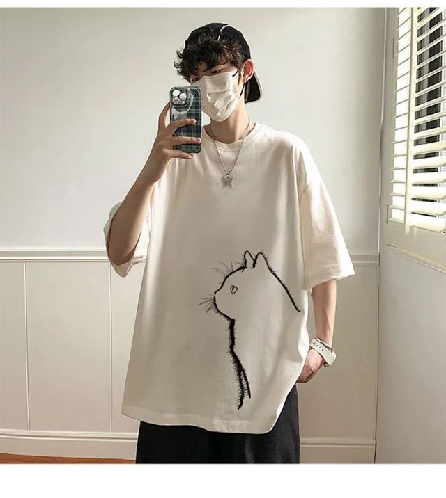 Men's Couple Cat Print Tee Detail