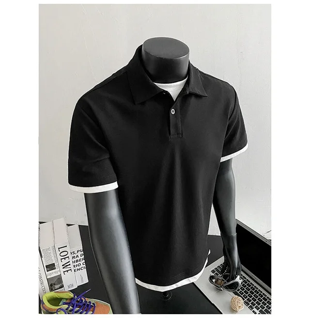 Men's Summer Pique Mock Polo Shirt Detail