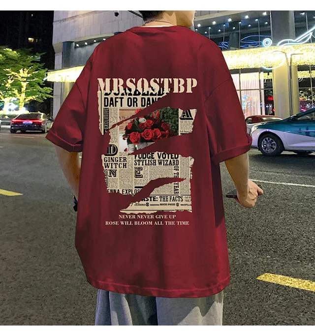 Men's Oversized Cotton Tee 2025 Rose-Print Detail