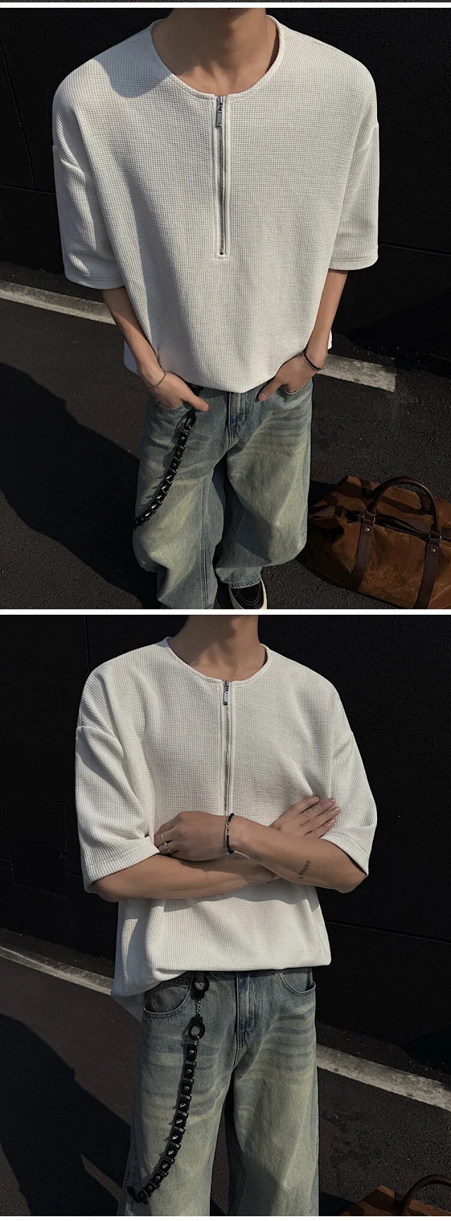 Men's Waffle Half-Zip Henley Tee Detail