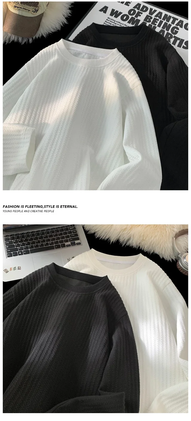 Oversize White Textured Long Sleeve Tee Detail