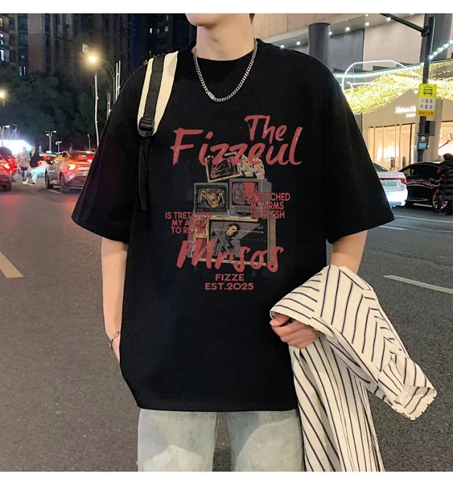 Men's Trendy Oversized Heavyweight Cotton T-Shirt Detail