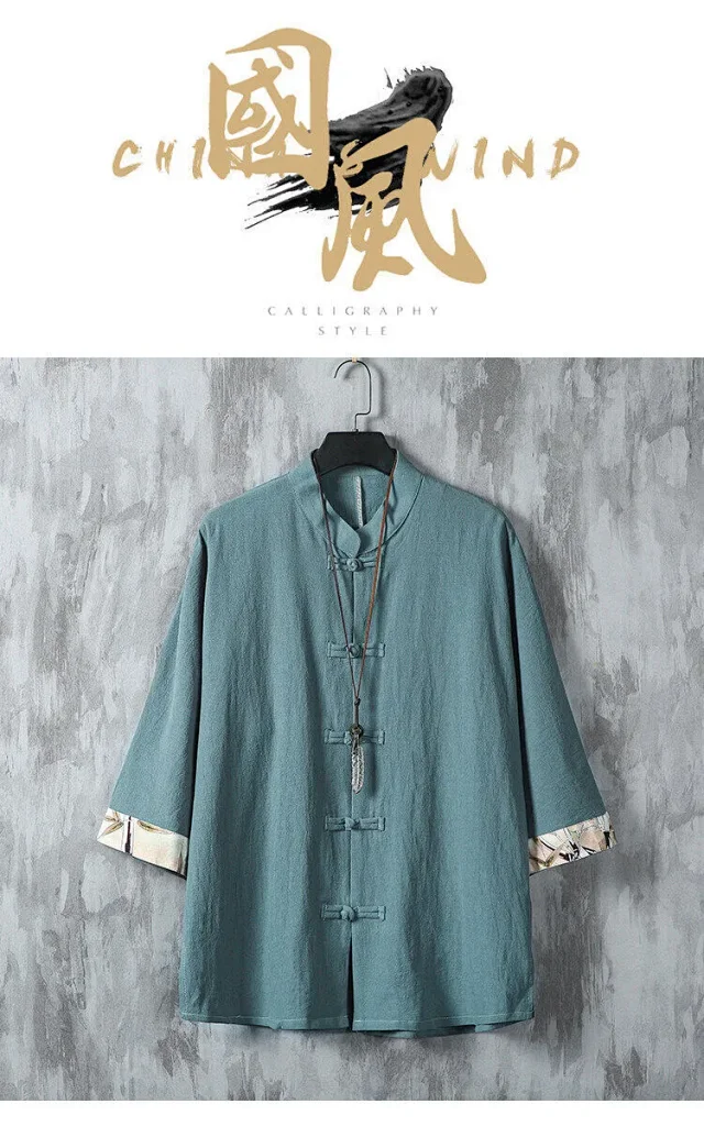 Wind Men's Chinese 3/4 Sleeve Shirt Detail