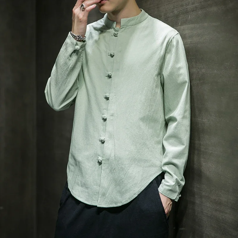 Men's Linen Long-Sleeve Vintage Tang Shirt