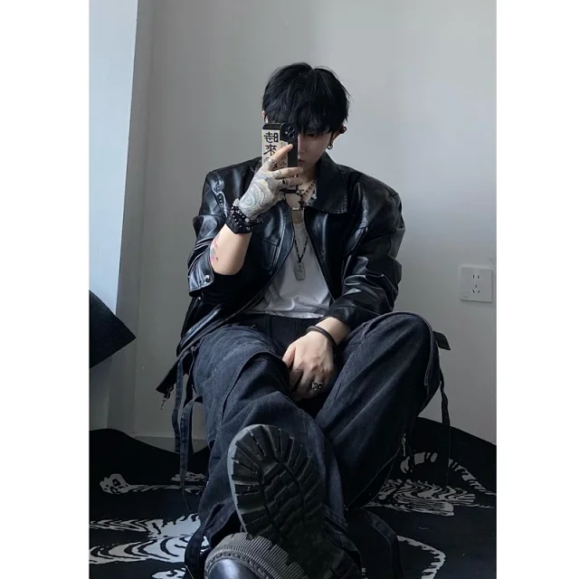 2025 Fall New Men's Padded PU Biker Jacket Detail