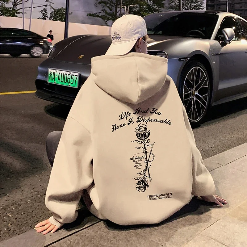 Heavyweight Cotton Rose Print Couple Hoodie