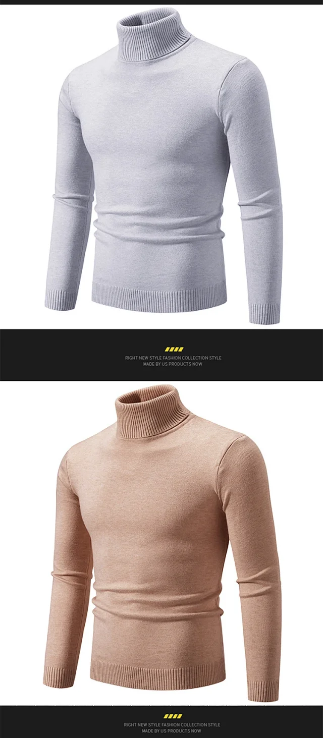 Men's Retro Minimalist Solid Turtleneck Knit Detail