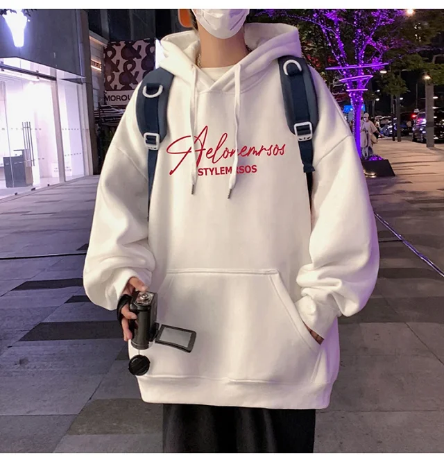 American Streetwear Men's Oversized Cotton Hoodie Detail