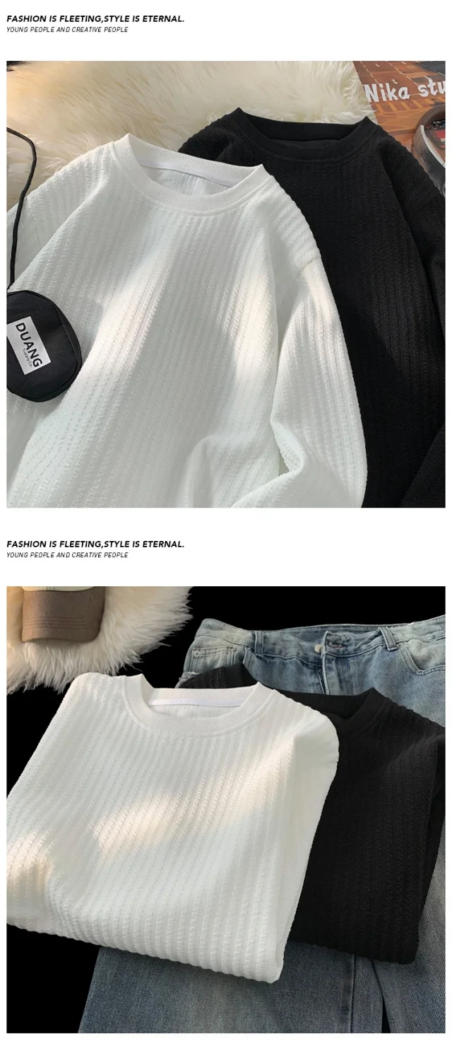 Oversize White Textured Long Sleeve Tee Detail
