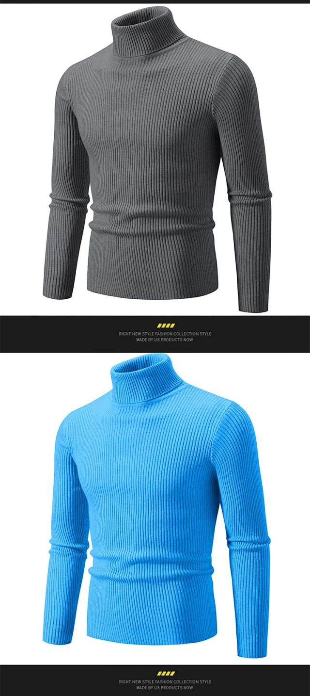 Men's Slim Fit Retro Solid Turtleneck Detail