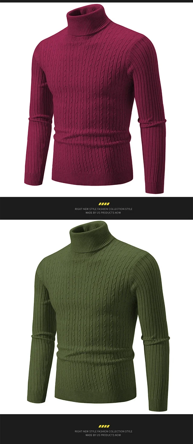 Men's Retro Solid Turtleneck Slim Sweater Detail