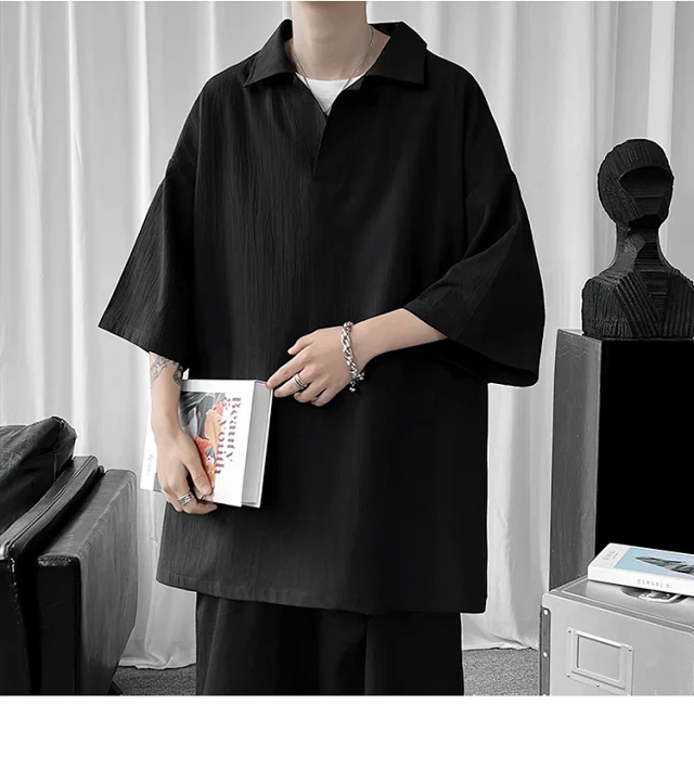Men's Oversized Solid Polo T-Shirt Detail