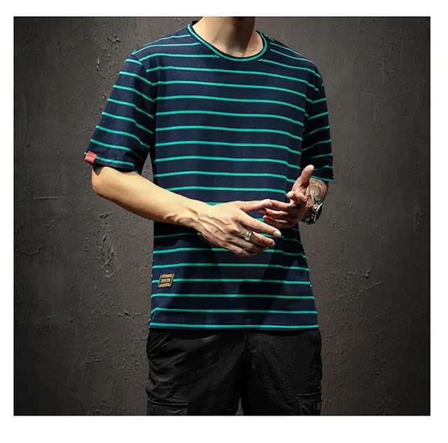 Men's Plus Size Summer Striped T-Shirt Detail